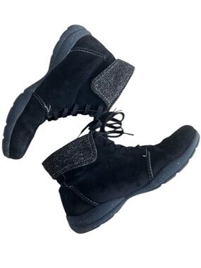 Clarks Black Suede Lace-Up Ankle Booties with Fold-Over Cuff